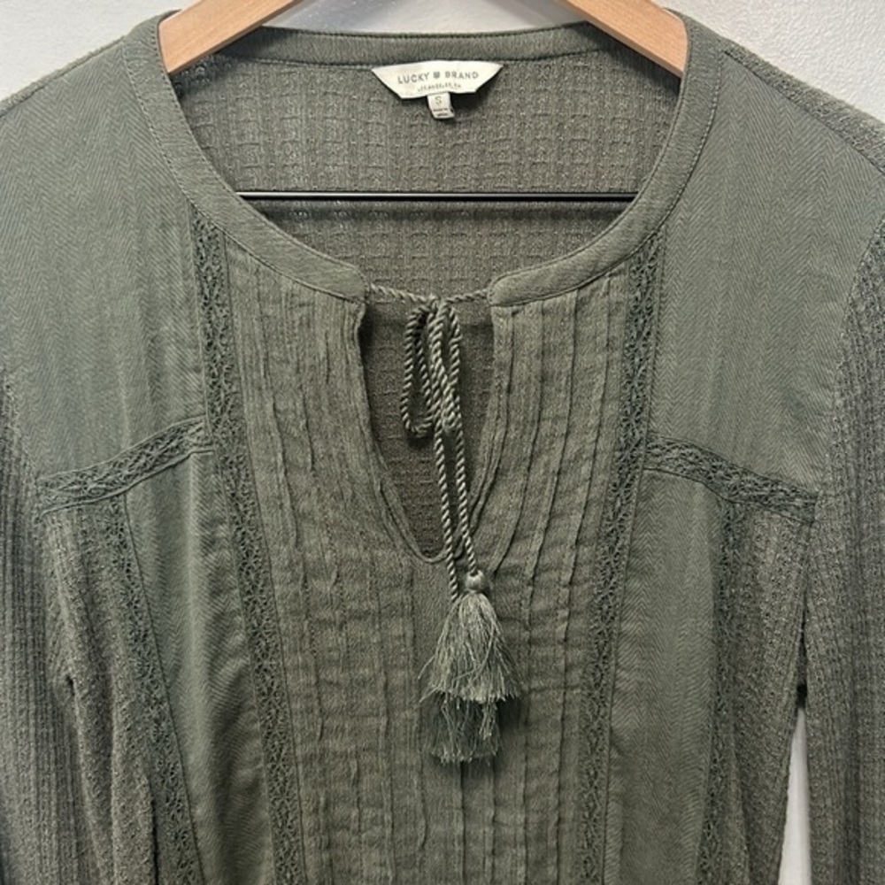 Lucky Brand Drop Needle Top- Dark Aloe-Linen Blend- Women's Small - Picture 9 of 16